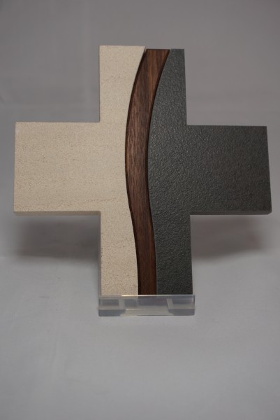 Schiefer Marmor Kreuz mit Holzeinlage