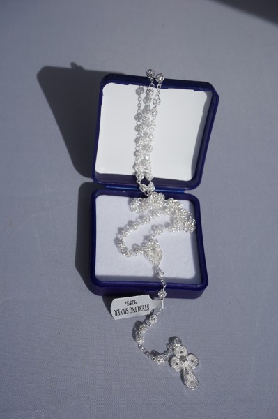 Silber Rosenkranz mit Filigrankreuz und Zwischenstück