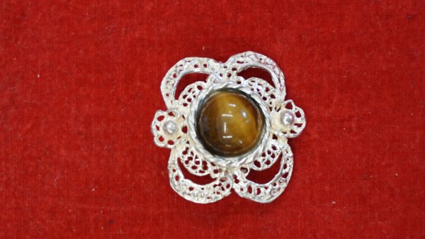 925 Silber Ansteckbrosche mit Tigerauge Stein