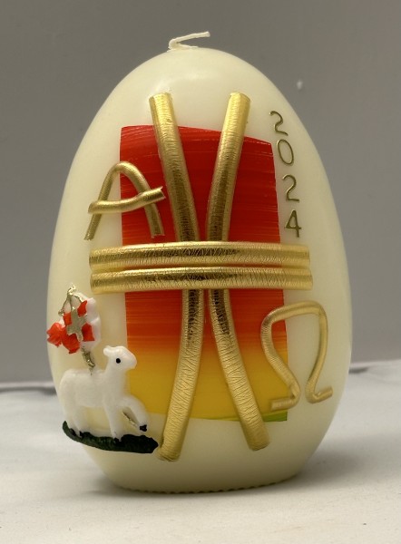 Osterei Kerze Ei modern mit Lamm und Jahr